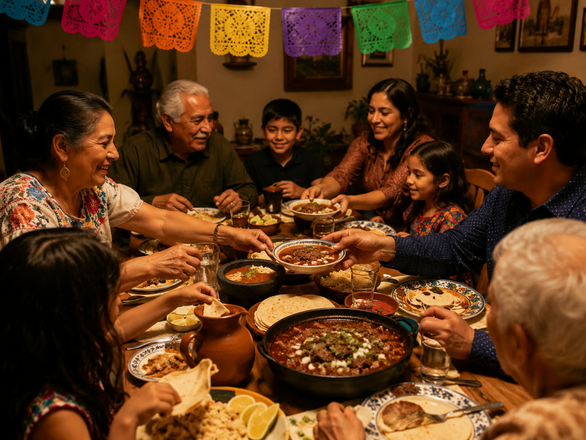 Maria's family sharing a homemade Mexican meal